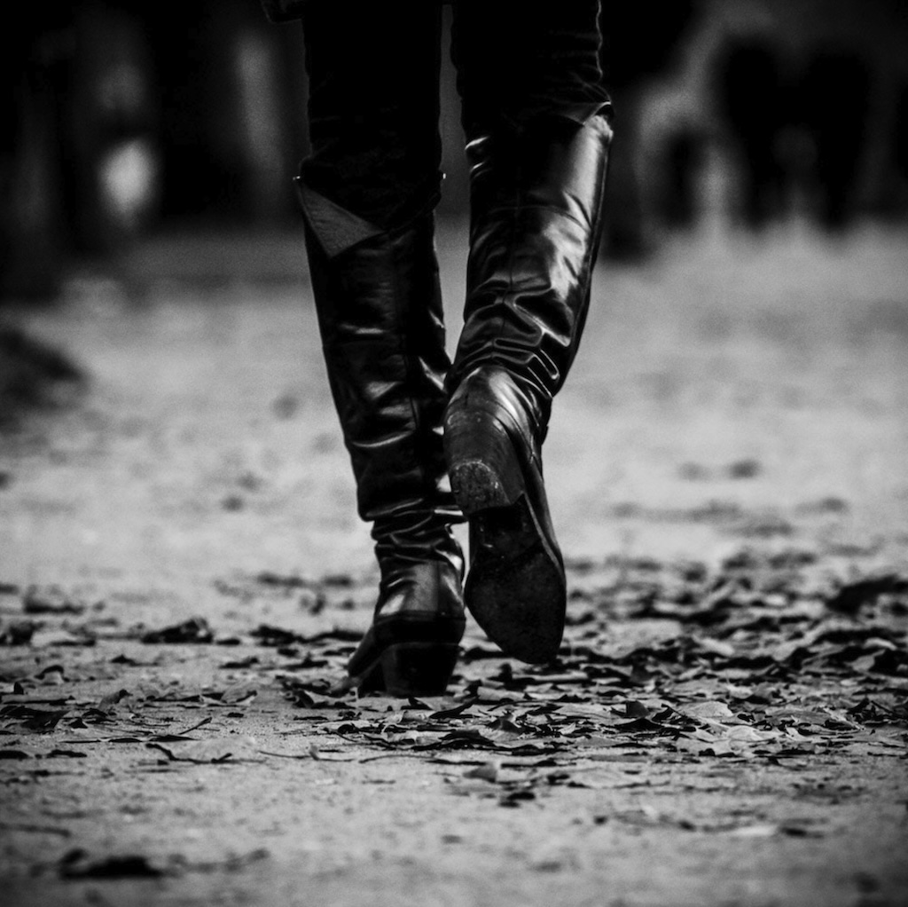 Monochrome street photograph titled Adios